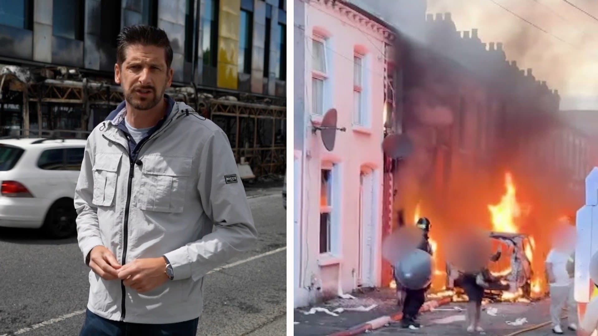 The destruction left behind after homes set alight in Belfast unrest